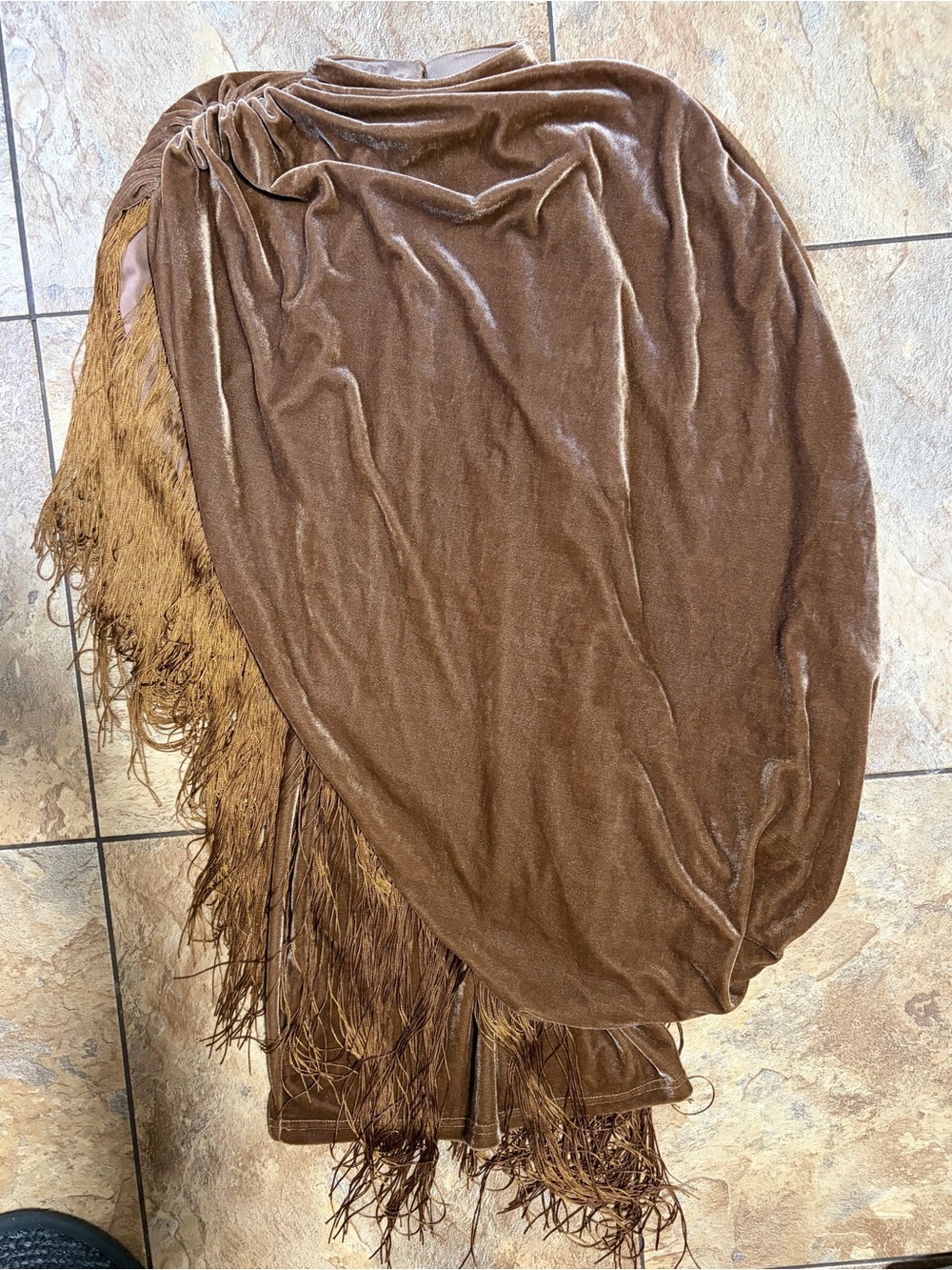 PrettyLittleThing Brown Velvet Fringe Mini Dress - Picture 3 of 6